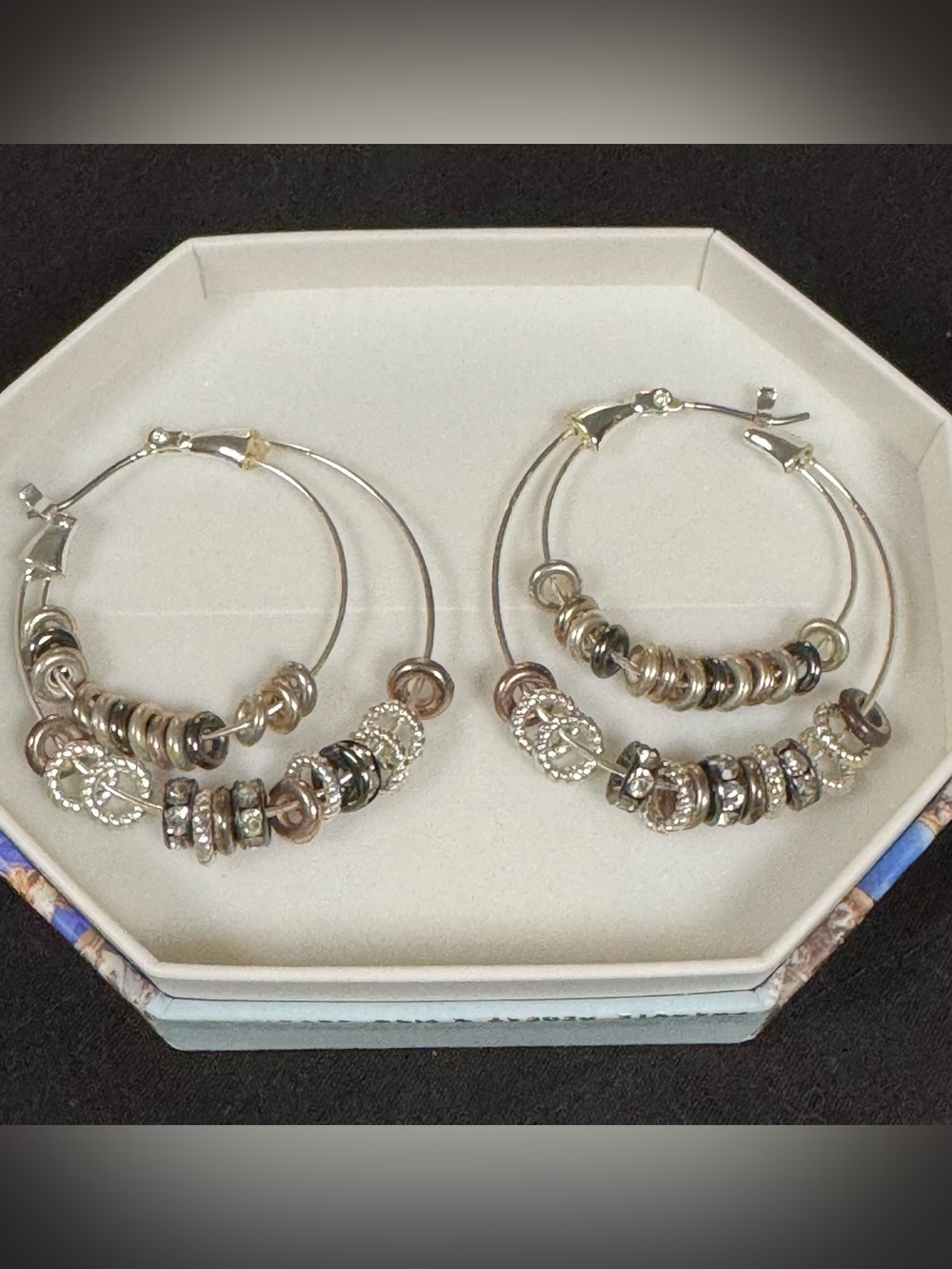Silver and Rose Gold Beaded Hoop Earrings - Women Jewelry